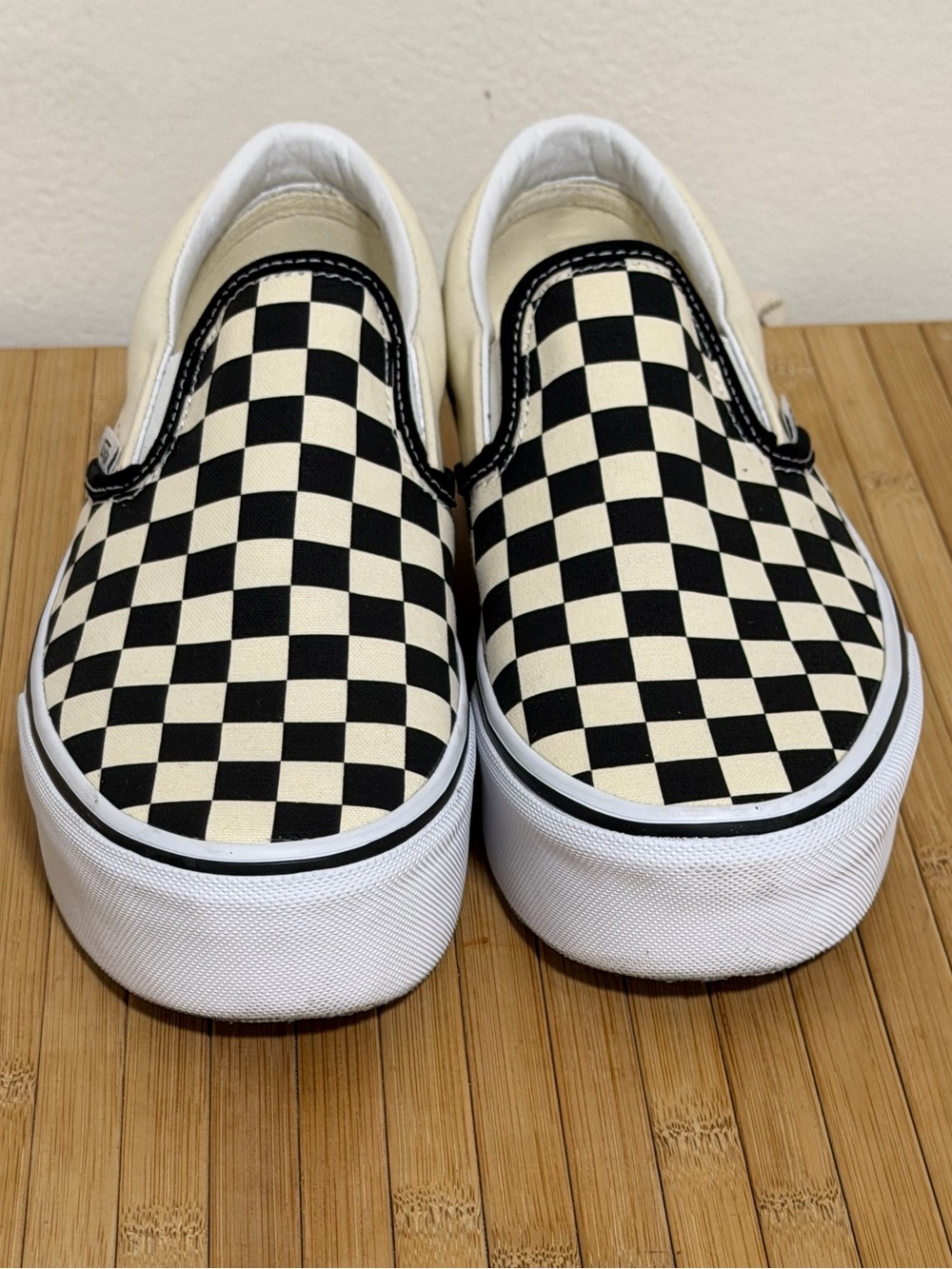Vans Black & Cream Platform Slip-On Checkerboard Sneakers